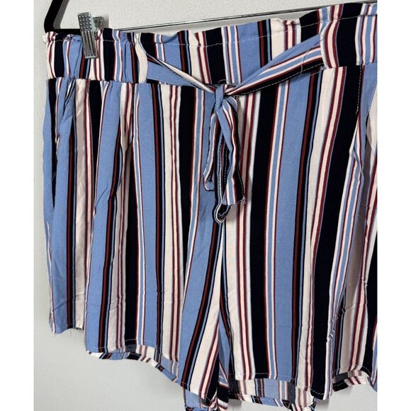 Ambiance Appearl Womens 3X Blue Striped Paper Bag Shorts Drawstring Pockets - Picture 4 of 11